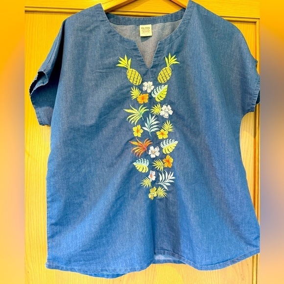 Vintage Blair Cotton Blend Boxy Embroidered Pullover Top / Medium - Picture 1 of 8